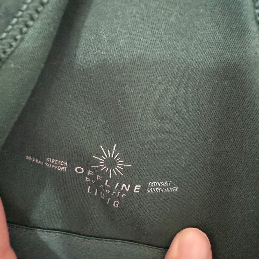 OFFLINE by Aerie Sports Bra Womens Large Green Excellent Crackle Metallic Top - Picture 3 of 7